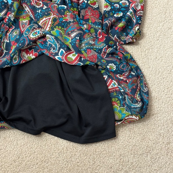 Flying Tomato Mini Dress Navy Blue Paisley Print Long Sleeves Size Extra Small - Picture 10 of 11